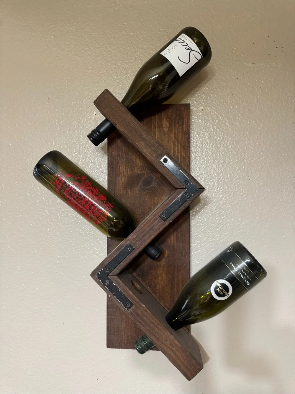 Rustic Dark Brown Wall-Mounted Wine Bottle Rack by
